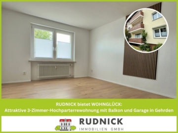 RUDNICK bietet WOHNGLÜCK: Attraktive 3-Zimmer-Hochparterrewohnung mit Balkon und Garage in Gehrden, 30989 Gehrden, Etagenwohnung