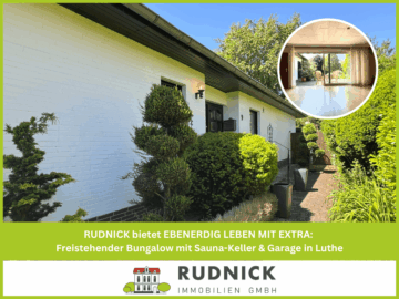 RUDNICK bietet EBENERDIG LEBEN MIT EXTRA: freistehender Bungalow mit Sauna-Keller & Garage in Luthe, 31515 Wunstorf, Bungalow