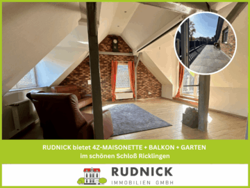 RUDNICK bietet: 4Z-MAISONETTE + BALKON + GARTEN im schönen Schloß Ricklingen, 30826 Garbsen, Maisonettewohnung